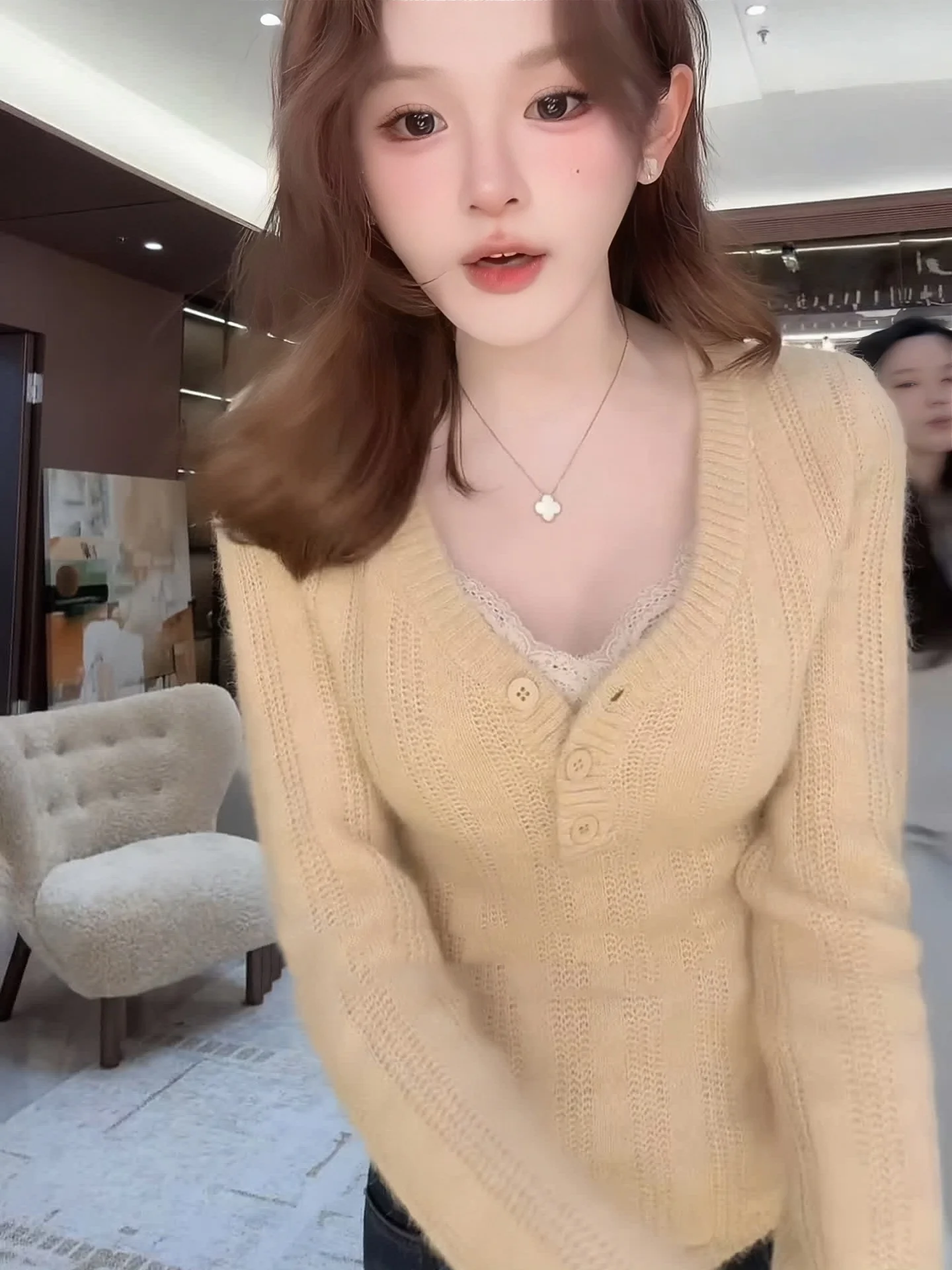 

Корейский вязаный свитер с V-образным вырезом и пуговицами, с длинными рукавами, женский, модный, осенне-зимний, универсальный, для создания сексуального образа, хит продаж