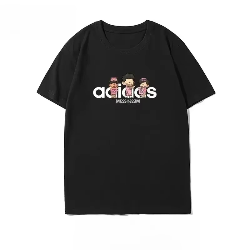 

Новинка 2025, футболка с короткими рукавами из мультфильма Месси, свободная футбольная спортивная повседневная одежда из чистого хлопка, модная универсальная футболка