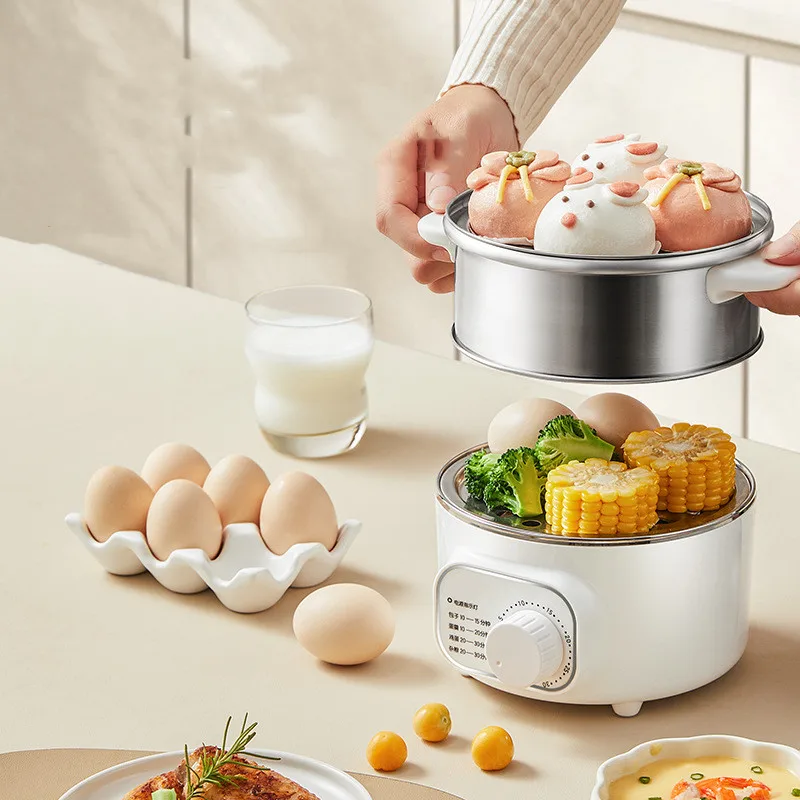 

400W Egg Cooker Dormitory Rapid Breakfast Machine 304 Stainless Steel Timing Electric Steamer Auto Power Off Multifunctional