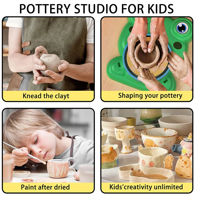 Pottery Wheel For Beginners Cartoon Animal DIY Handmade Small Pottery Wheel Kids Craft Toys Modeling Clay Included Creative