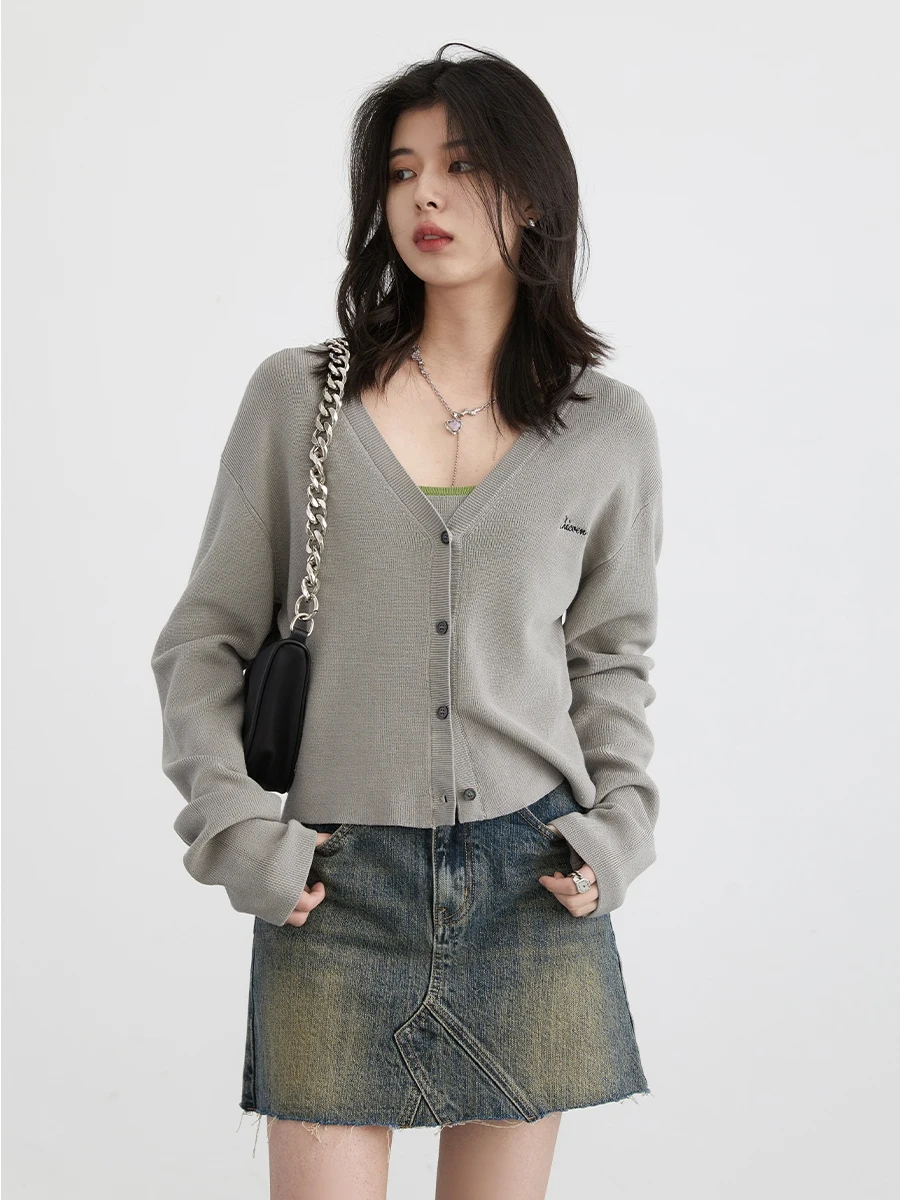 CHIC VEN Women Cardigan Solid Loose Casual Embroidered Short Knitted Sweaters Contrast Suspender Vest Spring Summer 2024