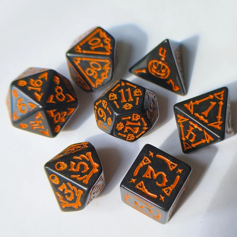 7Pcs Halloween Theme Pattern DND Multi-Sided Game Dice Set Board Game Acrylic Digital Dice New