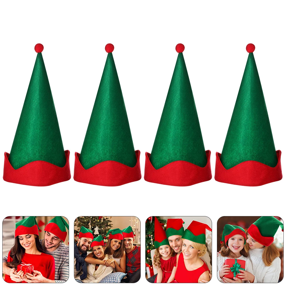 

4 Pcs Santa Hat Elven Pointed Miss Christmas Hats Bulk Funny Satin Party Headdress