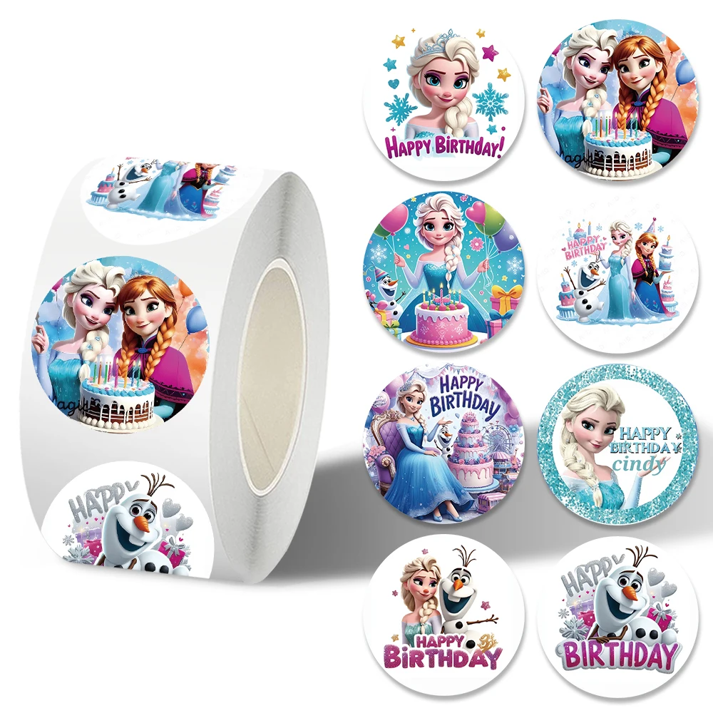 500 قطعة/لفة المجمدة ديزني فيلم ختم ملصقات عيد ميلاد سعيد إلسا مكافأة لفة ملصق DIY بها بنفسك الأمتعة الهاتف كوب الغيتار ألعاب أطفال