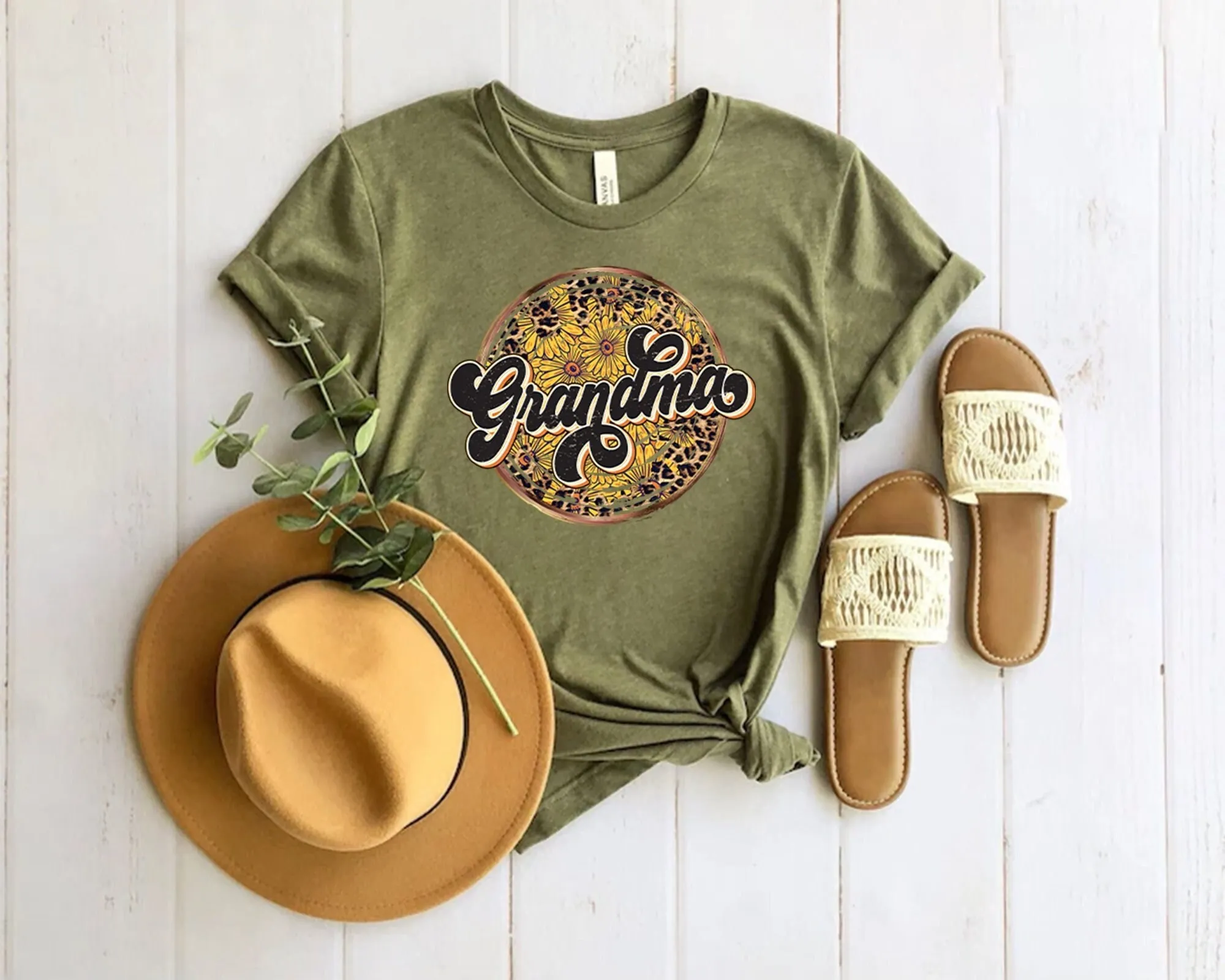 Leopard Grandma T Shirt Sunflower Retro Vintage Grammy