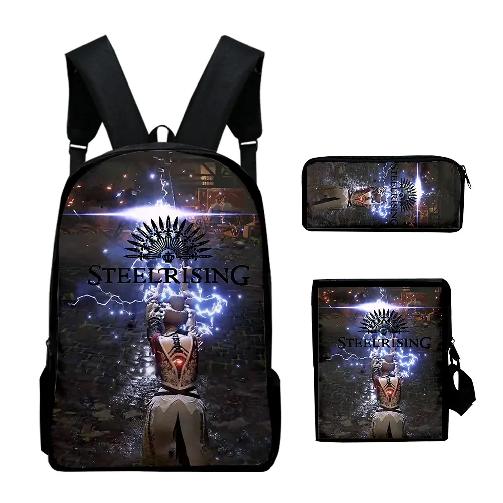 Harajuku Youthful Peculiar Steelrising 3D Print 3pcs/Set Student Travel bags Laptop Daypack Backpack Shoulder Bag Pencil Case