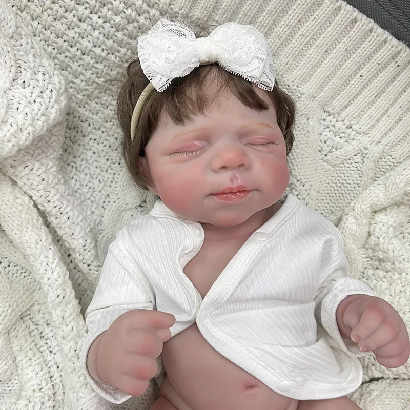 Muñeca Reborn de pastel de bebé con cuerpo de niña de vinilo completo de 48cm con pintura de múltiples capas de piel 3D con visible