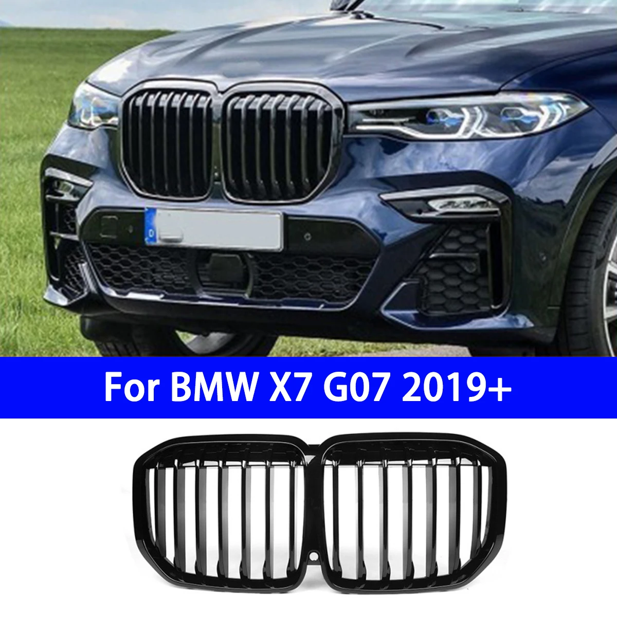 

Suitable for BMW New X7 G07 Modified Single Line Bright Black Grille with Three Color Stripes and Real Carbon Fiber Grille