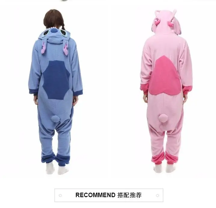Cartoon Stitch Jumpsuit Pajama Polar Fleece Onesie Stitch Angel Cosplay Costume Men Women Plush Sleepwear Teen Home Clothing