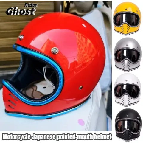 HOT Pointed Nose Small Helmet Chrome Silver Rim Retro Moto Fiberglass Helmet Four Season Full Face Helmet for Men and Women