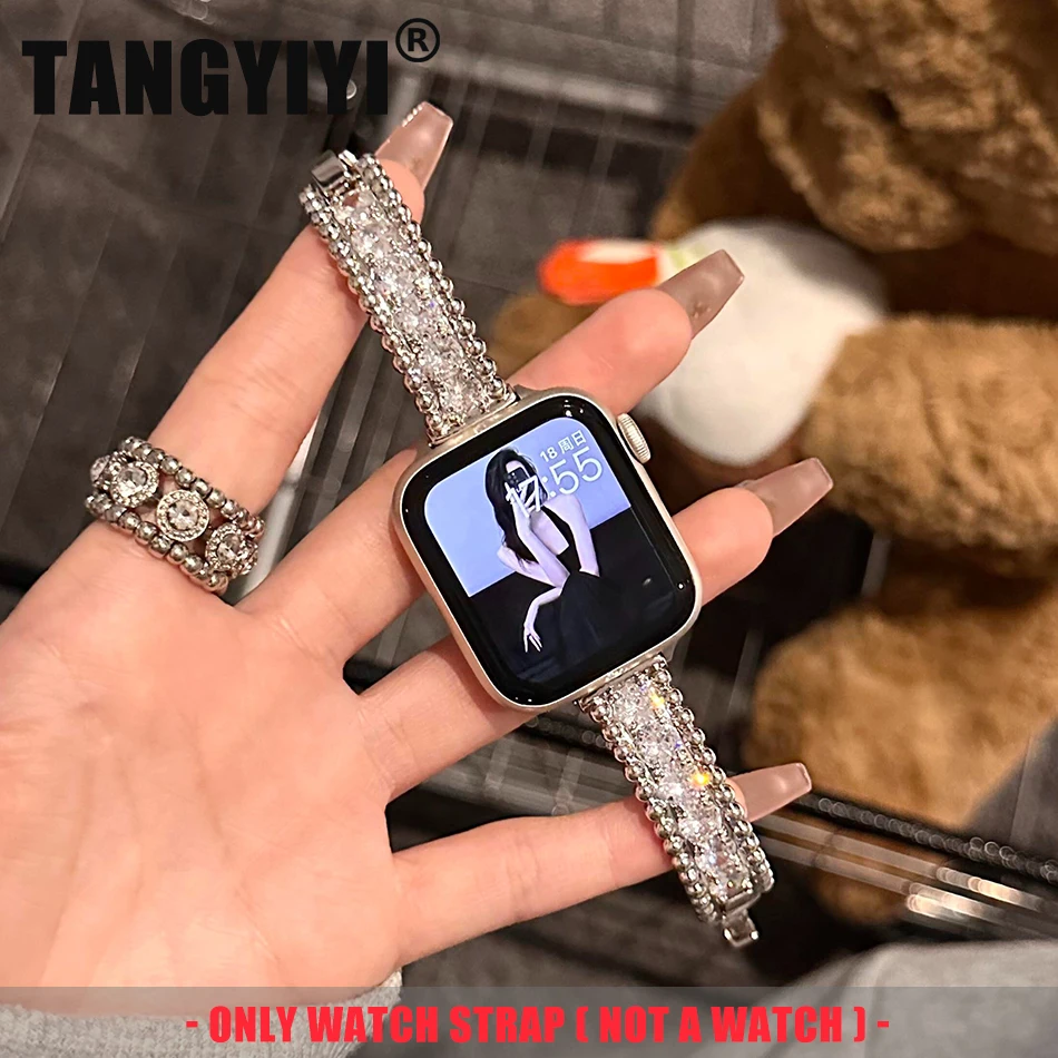 

Роскошный ремешок с бриллиантами для Apple Watch Band S10 9 8 7 6 SE 5 4 3 Ultra 38/40/41/42/44/45/46/49 мм Медный браслет Ремешок для часов