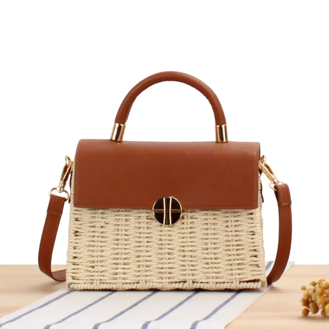Nowa torebka ze słomy rattanowej torebka tkana torebka Crossbody dla kobiet