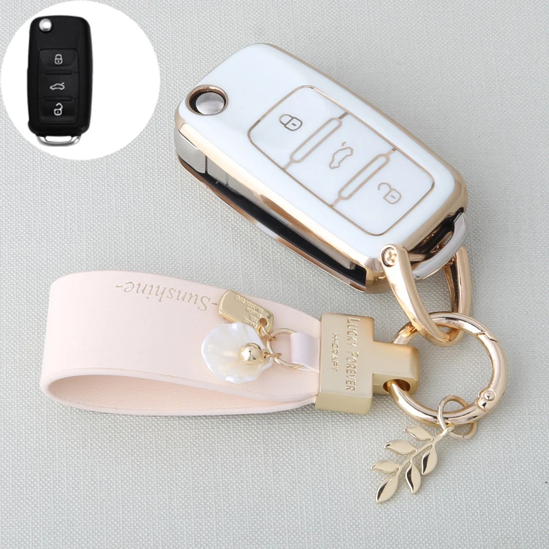 TPU Car Flip Key Case Cover For Volkswagen VW Polo Golf Passat Tiguan Beetle Caddy Eos Skoda Octavia Seat Leon Altea