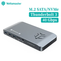 Yottamaster Thunderbolt3 M.2 SATA NVMe Enclosure Dual Protocols SSD Case 40Gbps USB3.1 GEN2 Type Hard Drive Disk Enclosure