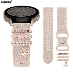 TOYOUTHS-Anel Decorativo para Relógio Samsung Galaxy, Encantos com Bandas de Silicone, Pulseira Boho, Pulseira Gravada, 20mm, 7, 6, 5, 4, 40mm, 44mm