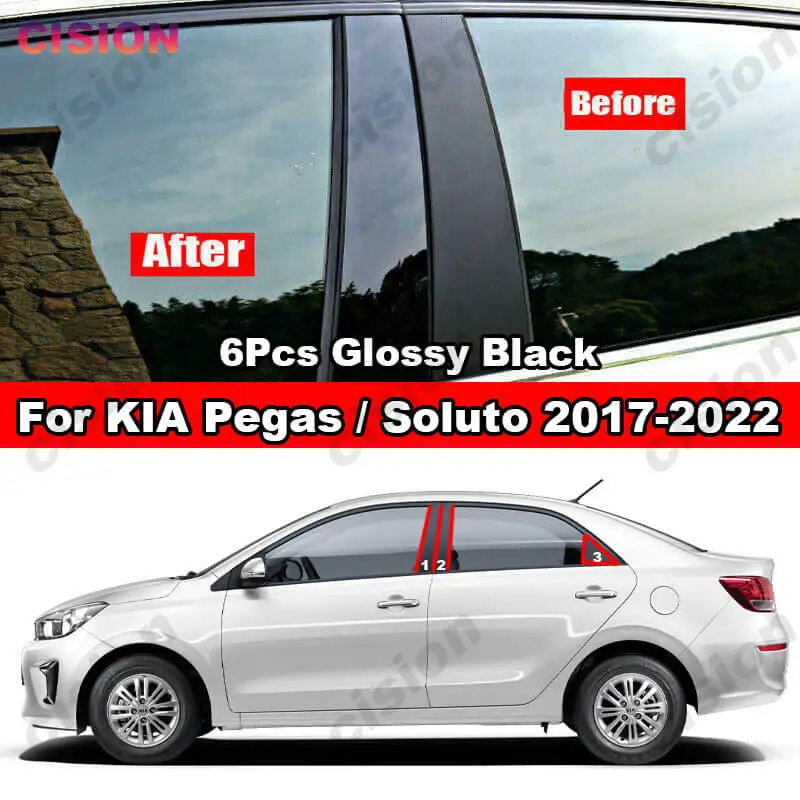 Glossy Black Car Door Column B C Pillars Window Post Cover Trim for KIA Soluto Pegas 2017-2022 Mirror Effect PC Material Sticker