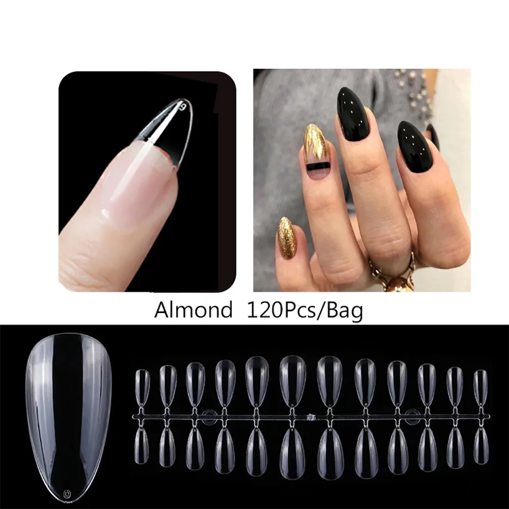 120pcs Fake Nail Tips Coffin Press on Nail Clear Full Cover Nail Artificial Press on Long Ballerina