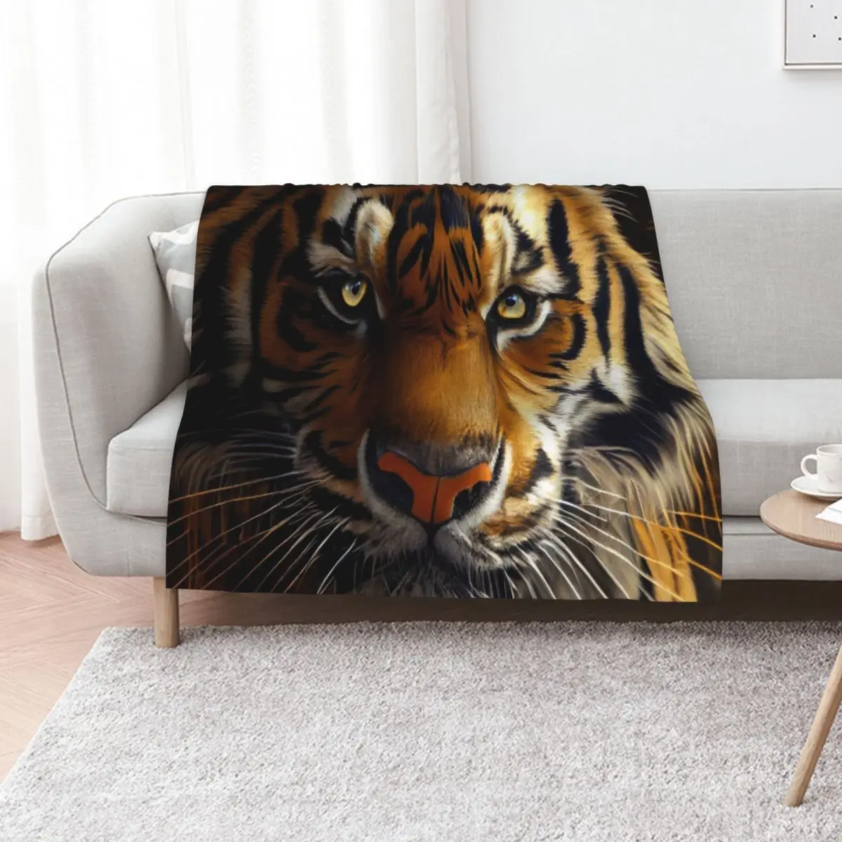 Hyperrealistic tiger portrait Throw Blanket Designers Luxury Plaid on the sofa For Decorative Sofa Vintage Hair Blankets
