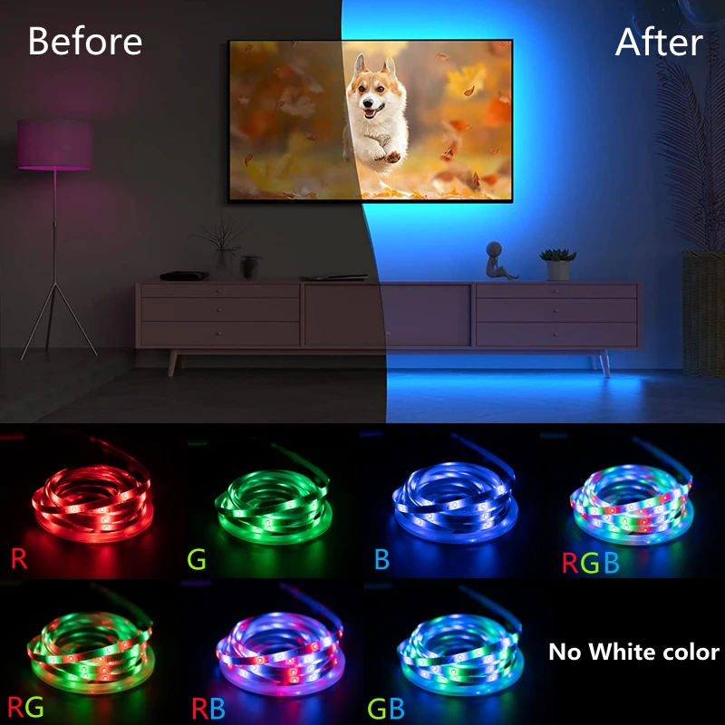 LED Strip Light RGB 2835 Flexible Lamp Tape Diode USB Cable 3 Key Control DC5V 1M 2M 3M 4M 5M Desk Screen TV Background Lighting