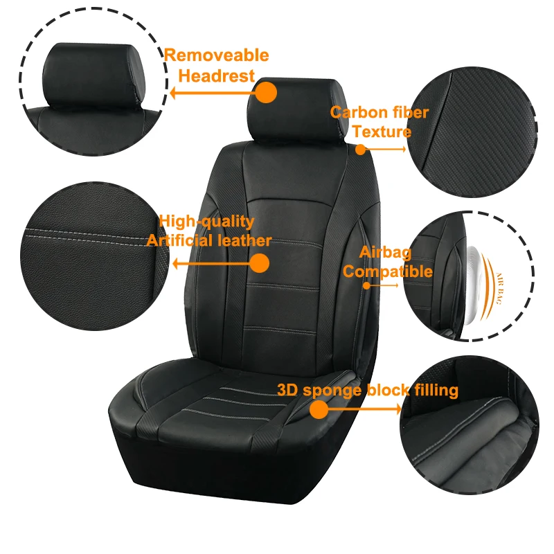 Black Universal Car Seat Covers Leather Splicing Carbon Fiber Car Accessories Interior  Seat Protector Cushion luxury