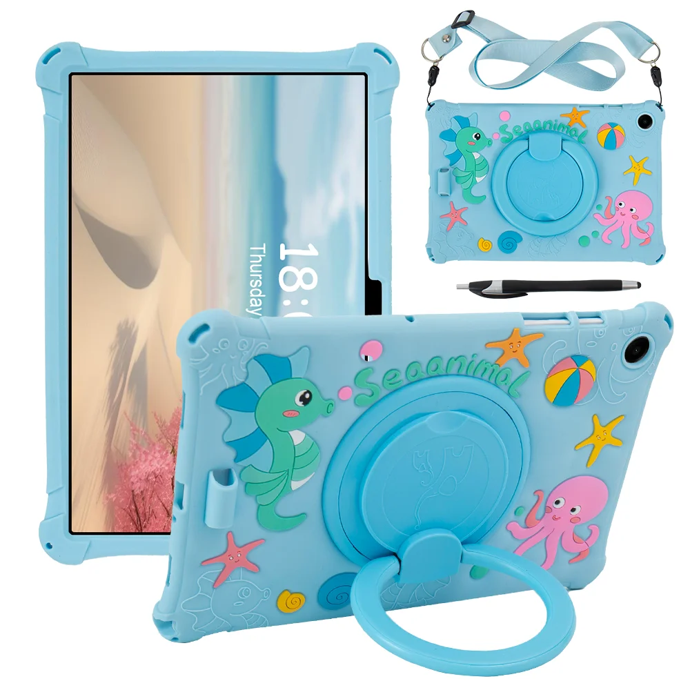 

Детский чехол с вращающейся подставкой для Lenovo Tab M11 K11 TB330FU 331FC Xiaoxin Pad 2024, мягкий силиконовый чехол, ручка, плечевой ремень