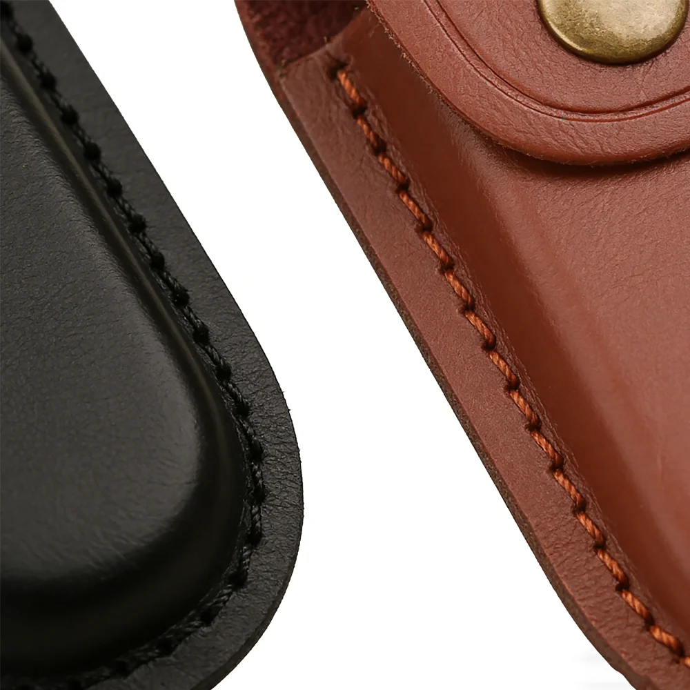 Pocket Knife Leather Sheath Holster Fold Knife Flashlight Belt Loop Case Holder Outdoor Hiking Carry Tool with Waist Belt Buckle