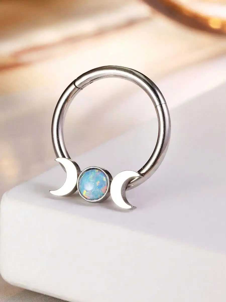 

Opal Moon Septum Ring 16G 10mm Stainless Steel Nose Hoop For Women