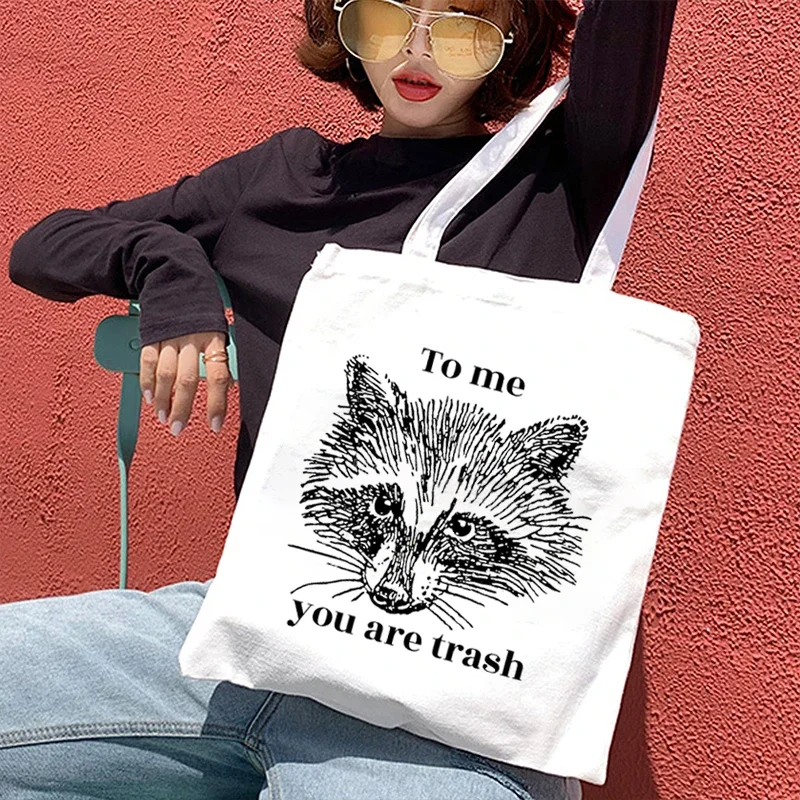 To Me You Are Trash Graphic Women Handbags Vintage Animals Supermarket Bag Fashion Brand Canvas Bag Opossum Side Bag for Ladies