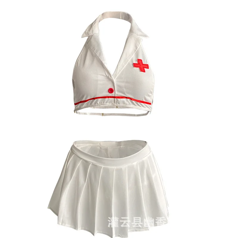 Women Nurse Lingerie Sexy Uniform Role Play Babydoll Dress Costume Nurse Cosplay Outfits with Hat Girl Night Club Pajamas