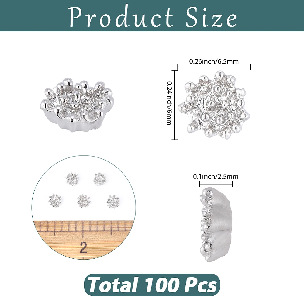 1 Box 100pcs Stamen Beads Flower Connector Charms Silver Metal Alloy 3D Small Floral Blossom Filigree Base Connections Bead Caps