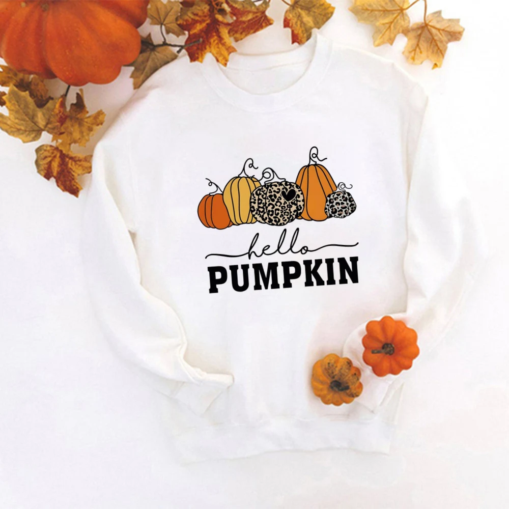 Hello Pumpkin Bluza Halloween Bluzy dla kobiet Jesienne prezenty Jesienna koszulka Halloween Sweter damski Prezenty na Święto Dziękczynienia