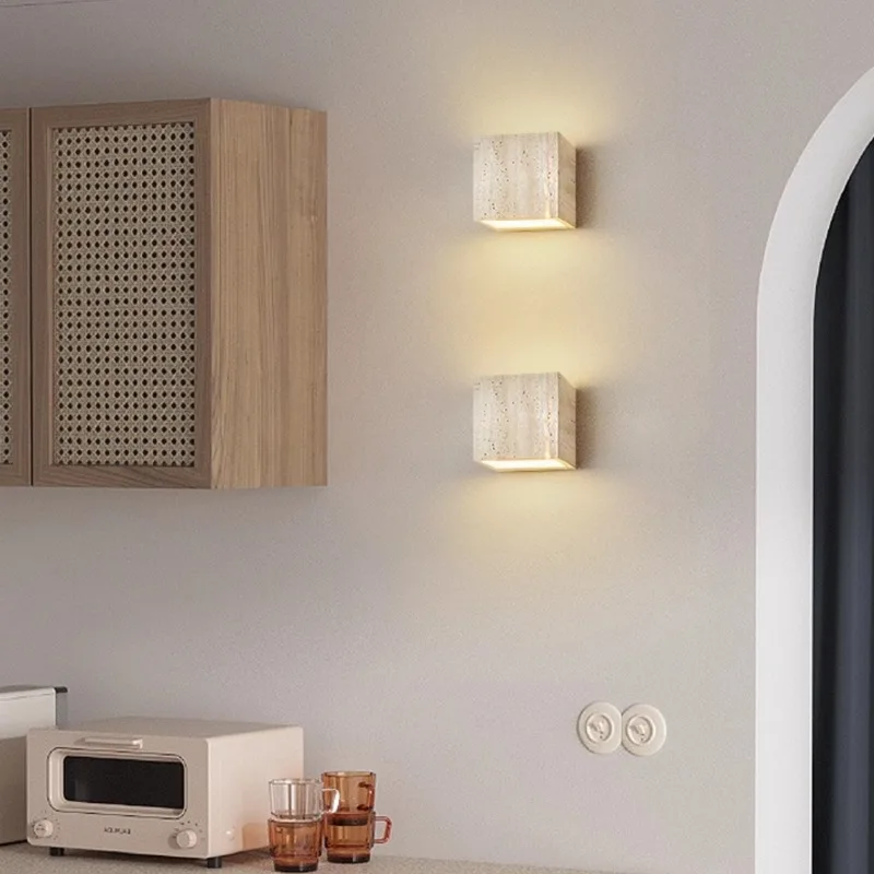 

Bedroom Bedside Lamp Japanese Wabi Sabi Wind Yellow Travertine Lights Retro Background Wall Corridor Atmosphere Lamps