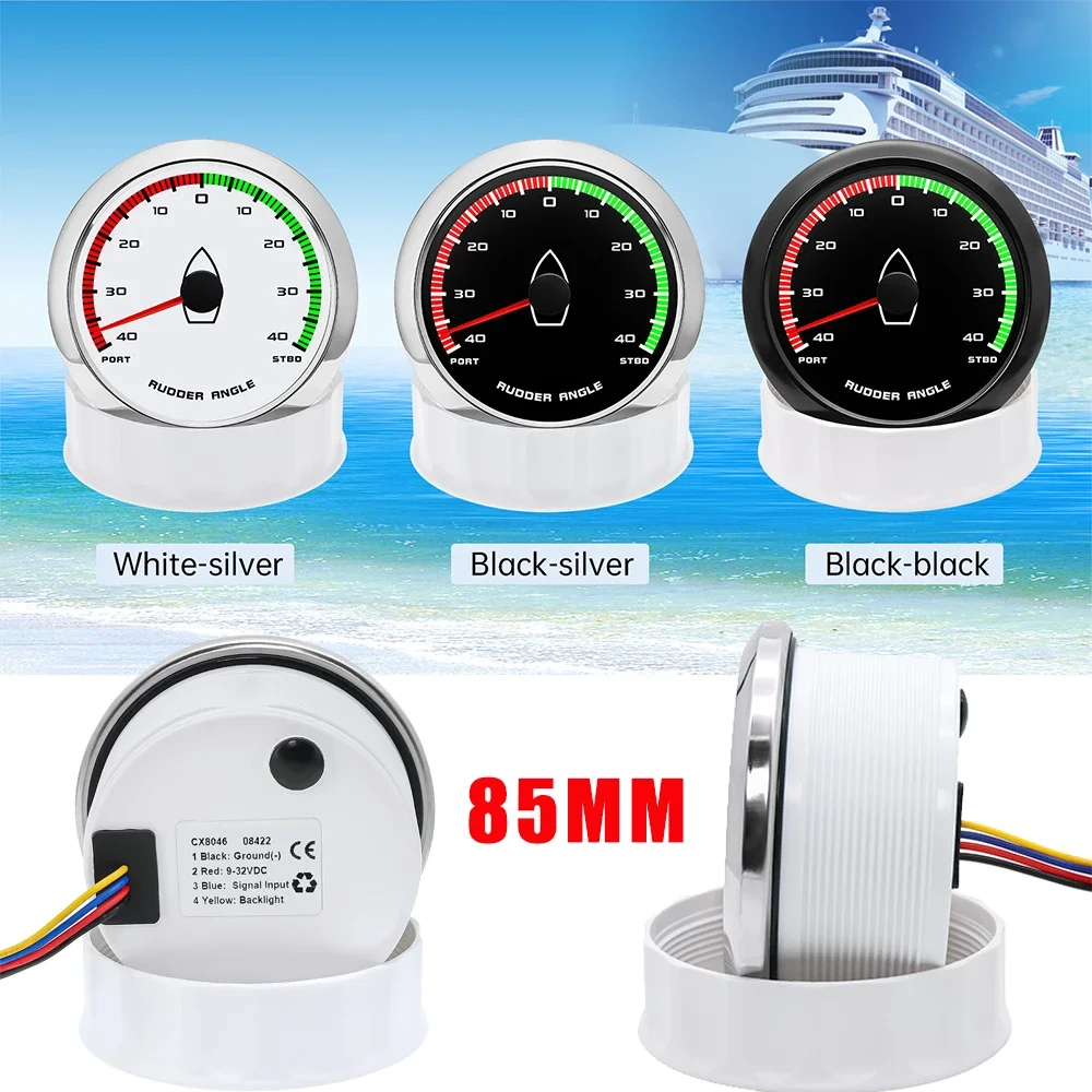 85MM Rudder Angle Gauge 0-190 ohm Boat Marine Rudder Angle Indicator Red Light Waterproof for 9-32V Marine Yacht Boat