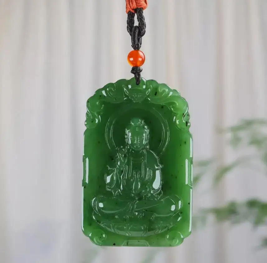 

Natural Green HeTian Jade jasper jadeite Hand-Carved Pendant Avalokitesvara