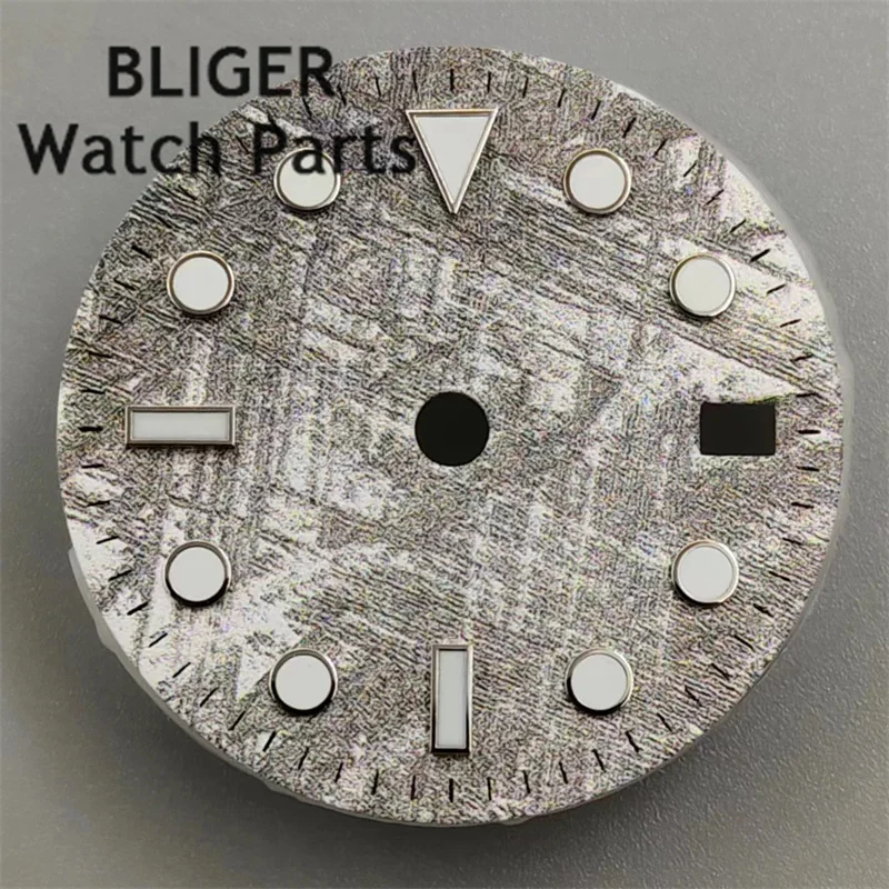 BLIGER 29mm Meteorite Pattern Dials Fit NH34 Movement Green Luminous Suitable for Mechanical Watch Installation Accessories