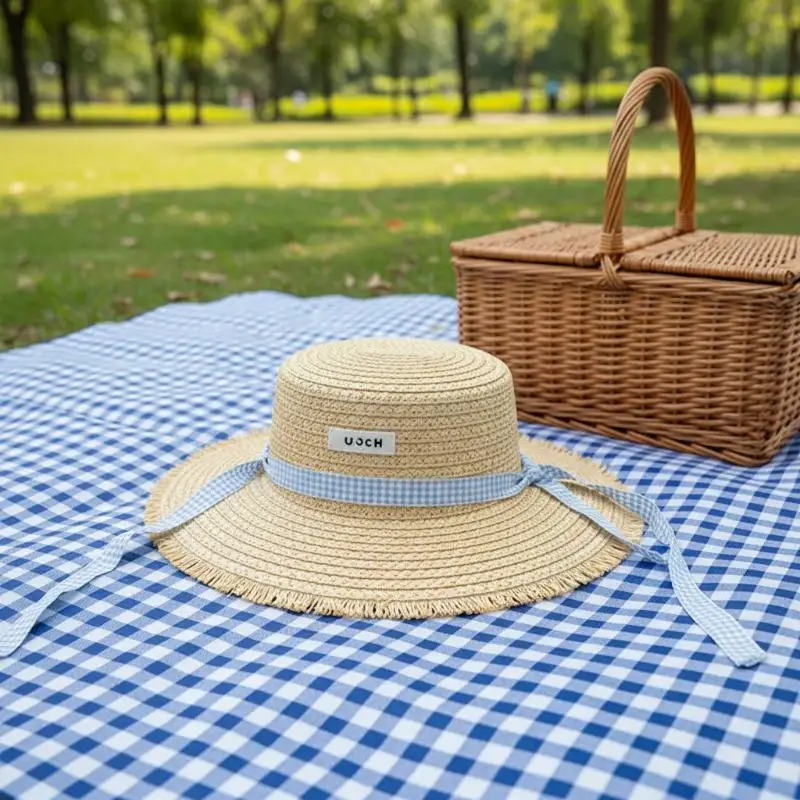 Sun Protection Straw Hat Women Wide Brim Hat Beach with Lace Bow Elegant Breathable Summer Headwear