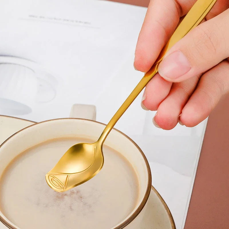 

Rose Dessert Tea Spoon Home Long Handle Teaspoon Small Honey Coffee Mixing Stainless Steel Scoop Kitchen Tableware Supplies