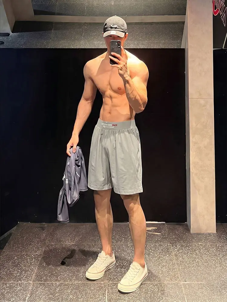 American Style Quick Dry Ice Silk Sports Shorts Men's Summer Cool Feeling Embroidery Running Fitness Training Four Five Shorts