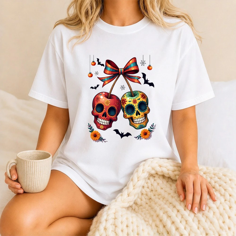 Funny SUGAR SKULL Printing Tshirt Candy Apple Mexican Halloween Tee Calavera Dia De Los Muertos Shirt Day of the Dead Cotton Top