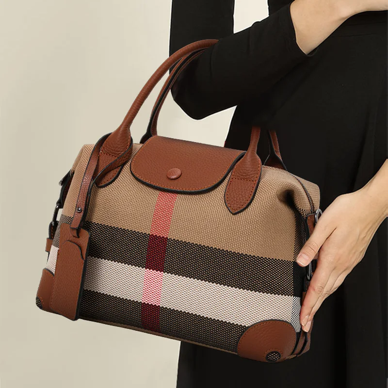 Plaid women's handbag, fashionable and versatile genuine leather crossbody bag, new style for daily commuting
