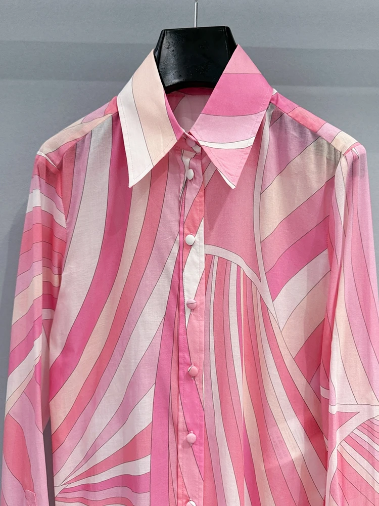 

Spring Summer New Women's Fashion Versatile Elegant Simple Located Collar Silk Printed Long Sleeve Shirt