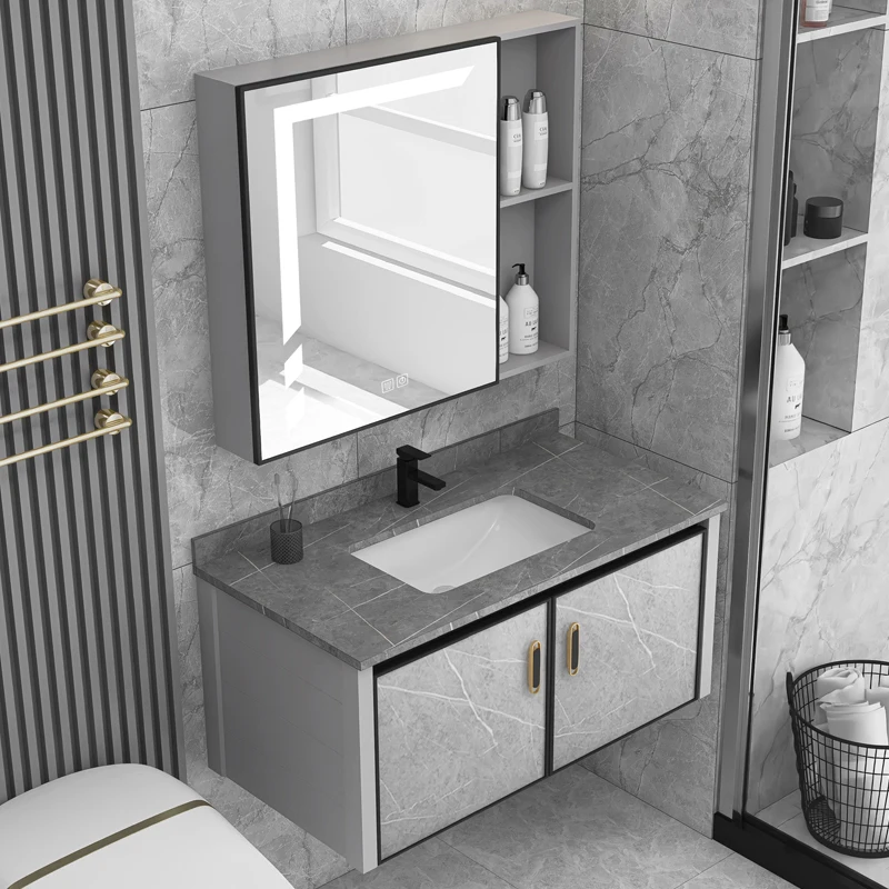 Toilet space aluminum bathroom cabinet combination smart mirror washbasin ceramic integrated washbasin