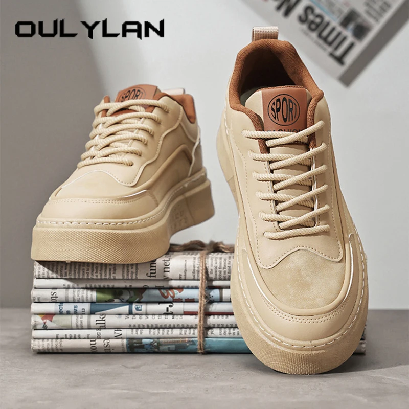 

Oulylan Outdoor Breathable Board Footwear Lace Up Thick Soled Sports Shoes Male Stylish PU Antislip Sneakers Size 39-44