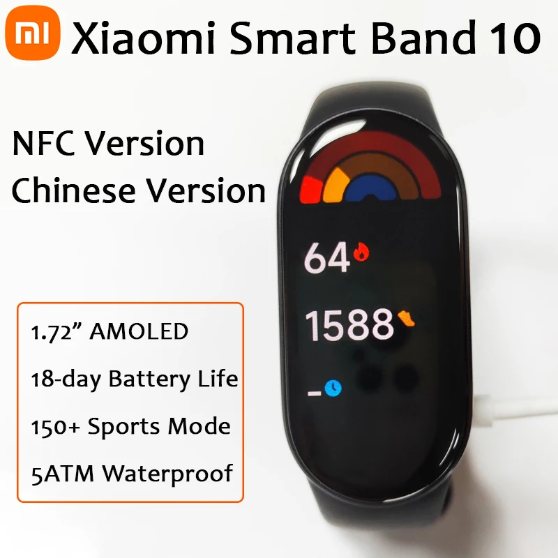

Версия NFC Xiaomi Mi Band 10 150+ спортивных режимов, AMOLED-экран 1,72 дюйма BT5.4, 21 день выносливости, 5 атм, передача сердечного ритма, Smart CN