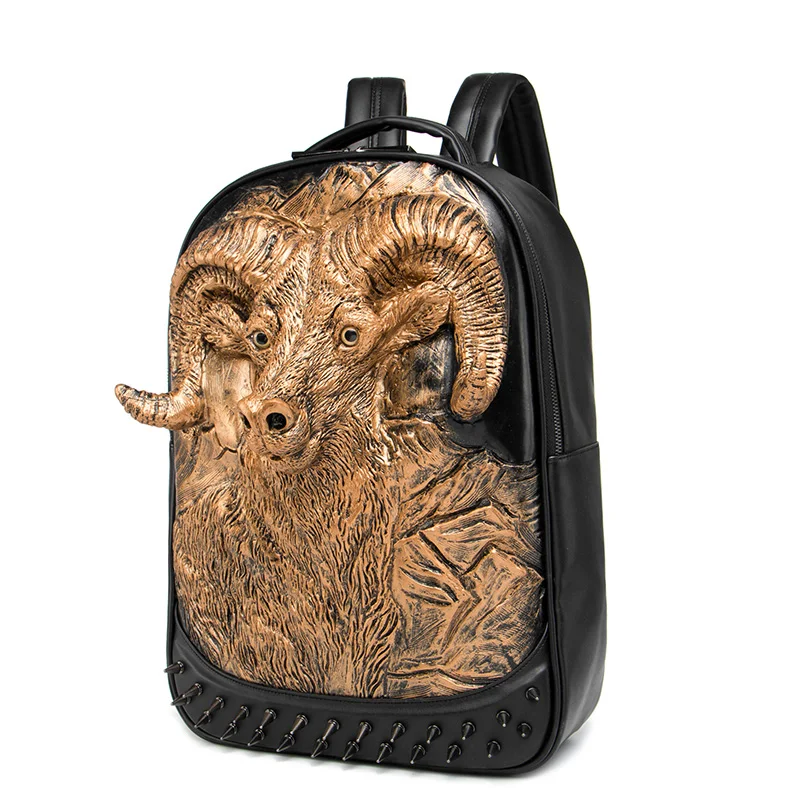 3D Antelope Embossed Punk Rock Gothic Backpack Rivet Satchel Man Women School Backpack Halloween Cool Laptop Travel Soft Bags