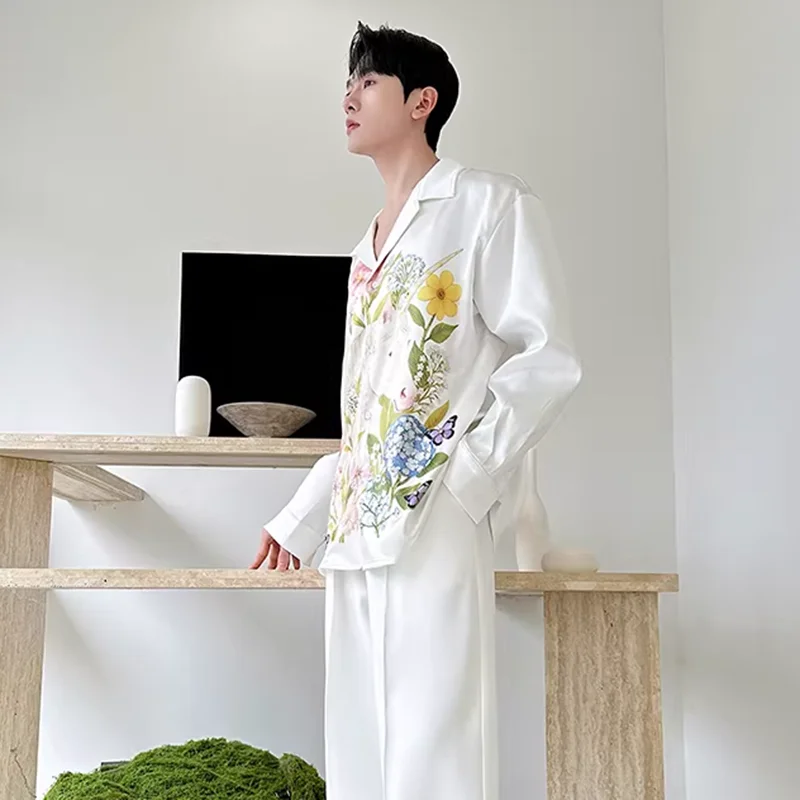 LUZHEN 2026 Spring Fashion Floral Printed Long Sleeve Shirts Men's Handsome High Quality Satin Casual Tops Loose Clothes JY6187