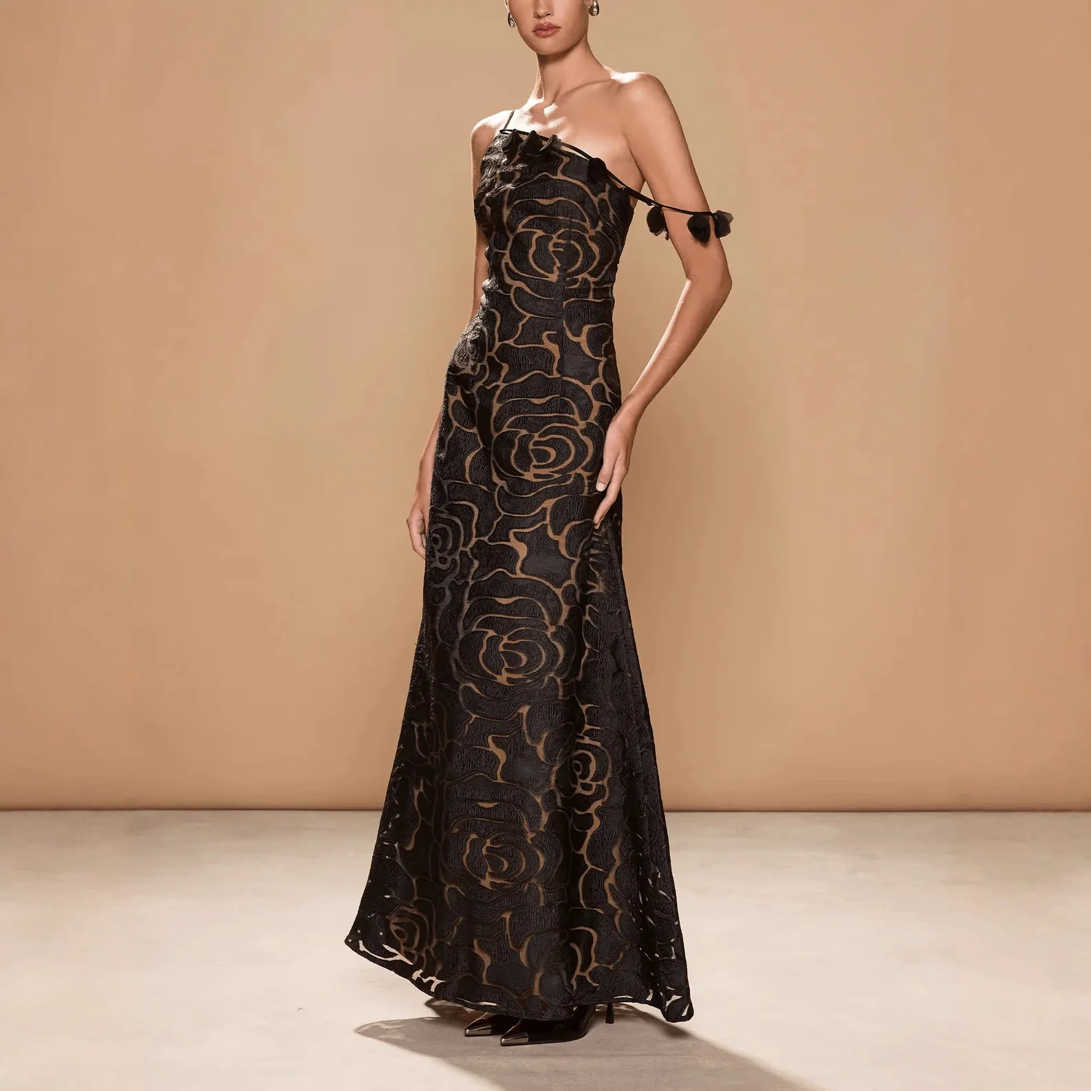 Nieuwe Europese en Amerikaanse dameskleding enkele schouder jarretel bedrukking off-shoulder modieuze sfeervolle taille dre