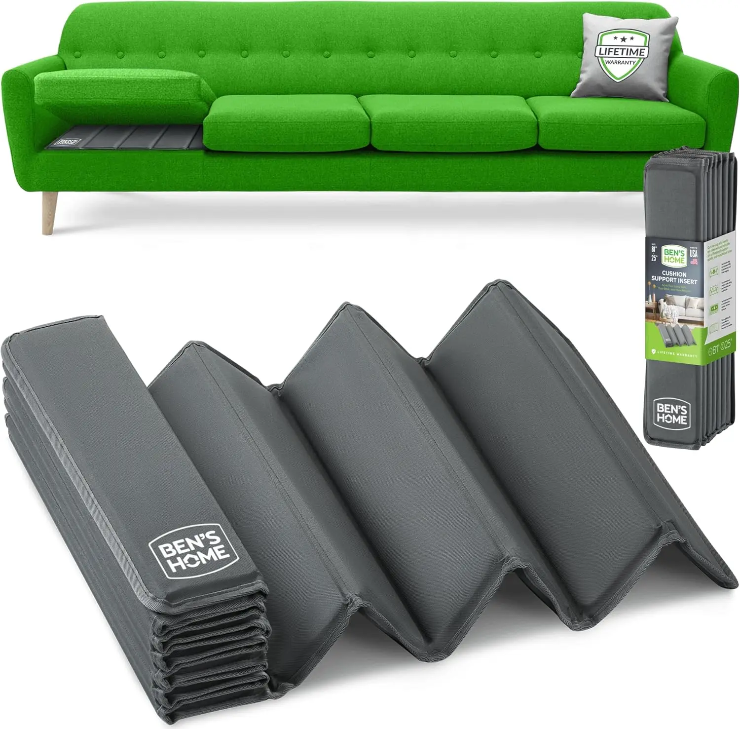 

Heavy Duty Couch Cushion Support Board – Repair Sagging Sofa Seat | 25" x 68"-81" | .5" Wood Insert, Anti-Slip