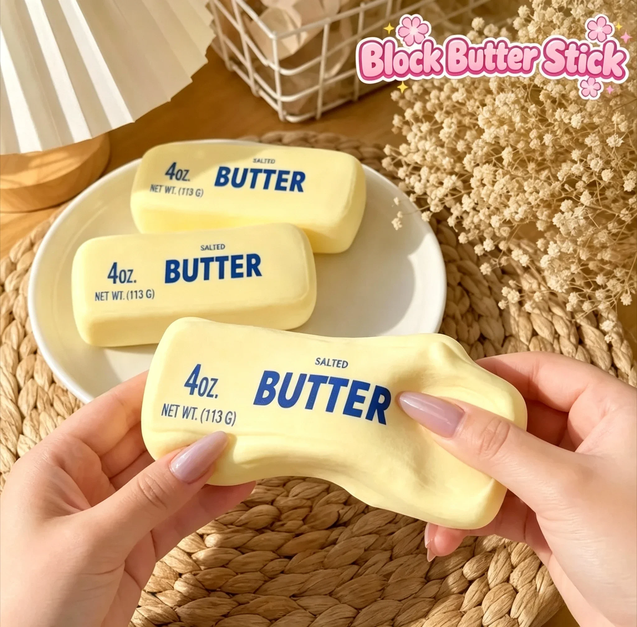 4Pcs Simulated Butter Stick Squishy Toy, Crispy Texture Butter Brick Fingertip Squeeze Fidget Toy, Stress Relief Novelty Gift