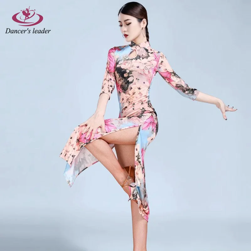 Latin Dance Chinese Style Dance Improved Cheongsam Latin Dance Costume Long New Adult Dress Performance Stage Classical